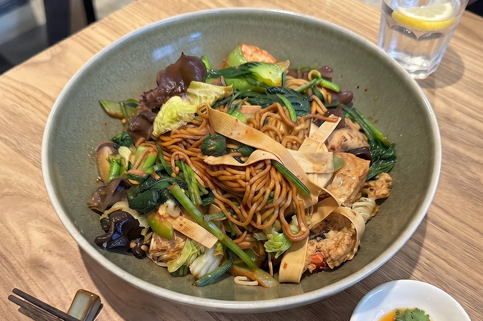 Custom Mala Xiang Guo dry-style stir-fry bowl with noodles, tofu, and vegetables at Ascend.