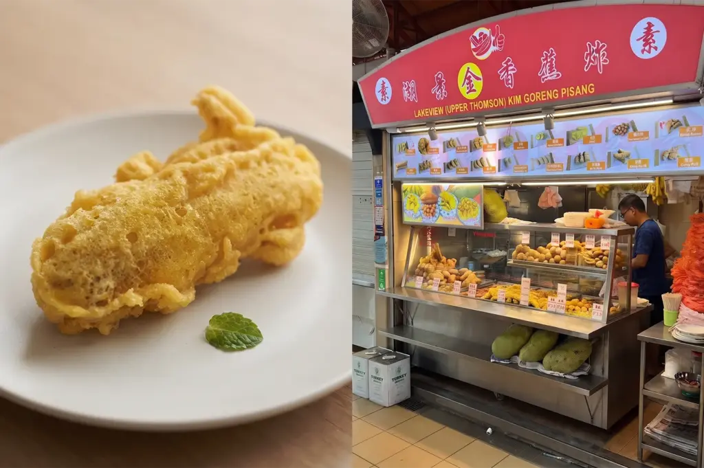 Crispy fried banana fritter from Lakeview Kim Goreng Pisang vegetarian stall.