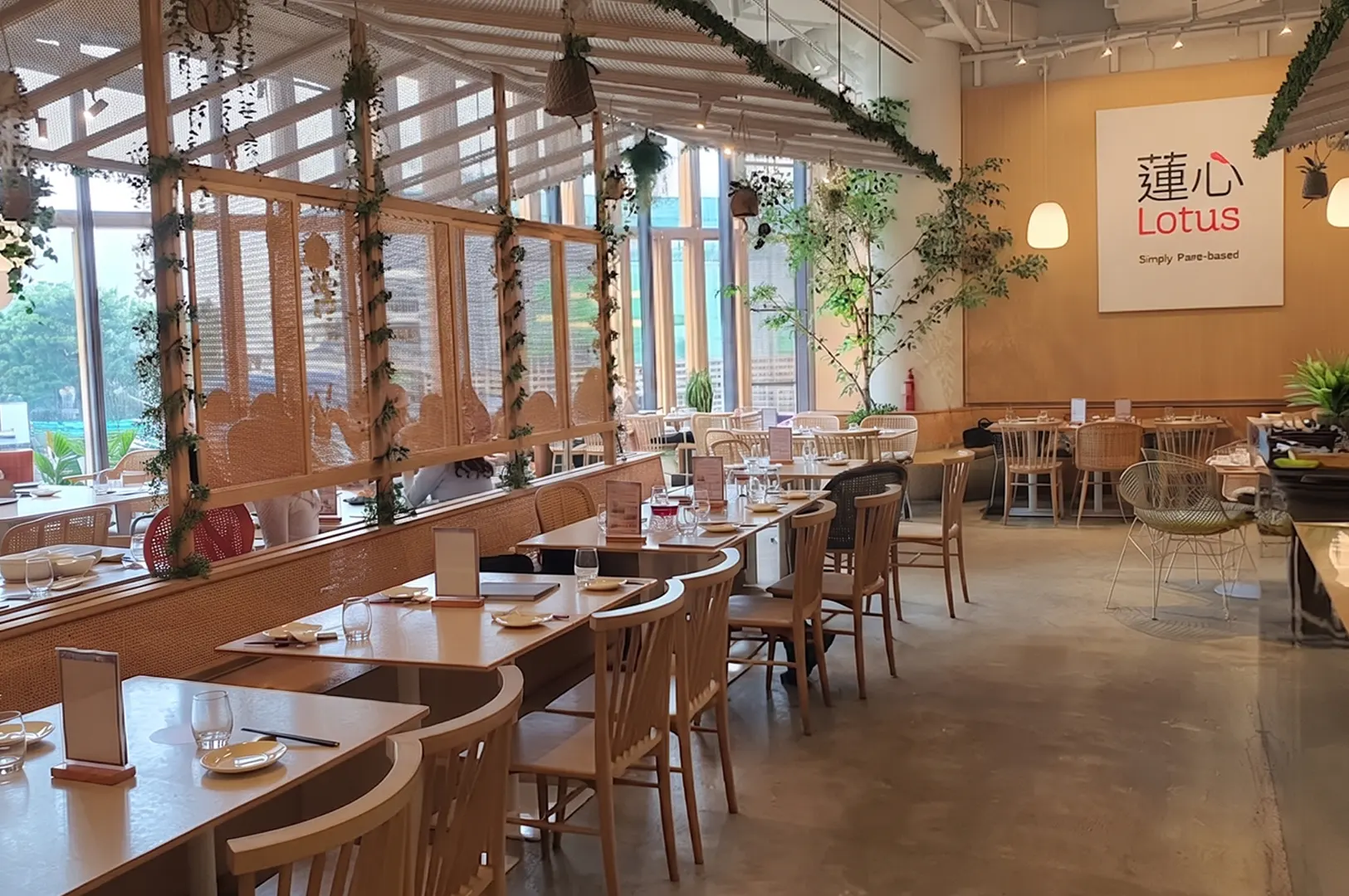 Lotus Vegetarian Restaurant interior dining area in Singapore.