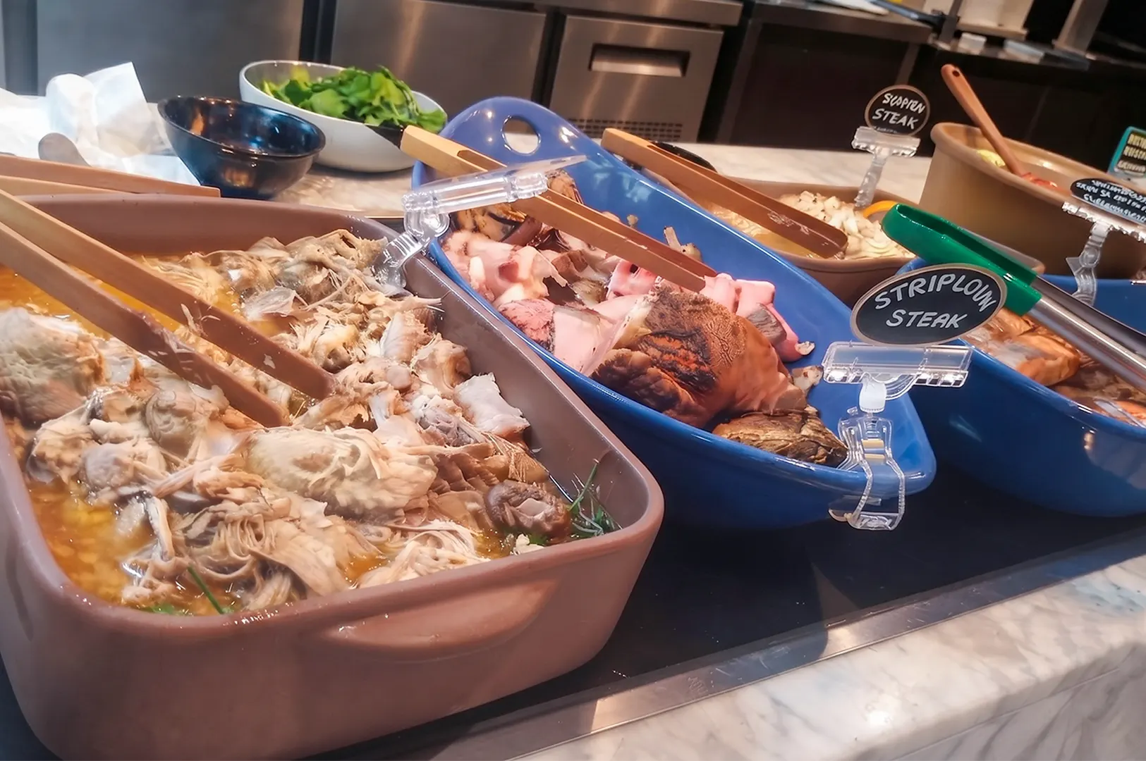 Grain Traders protein options including shredded meat and striploin steak for healthy bowls.
