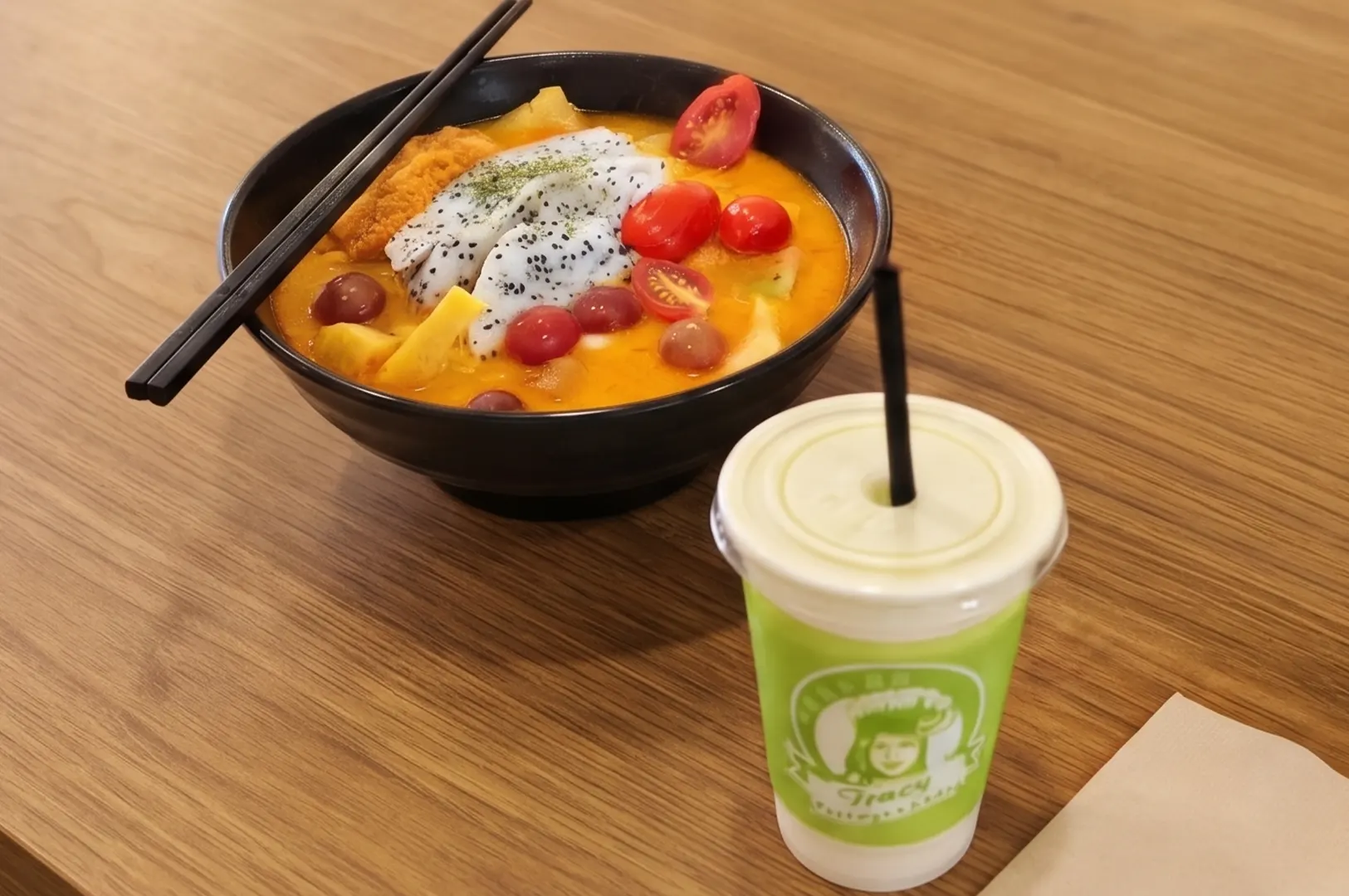 Tracy Juice Culture vegetarian noodles and fresh juice.