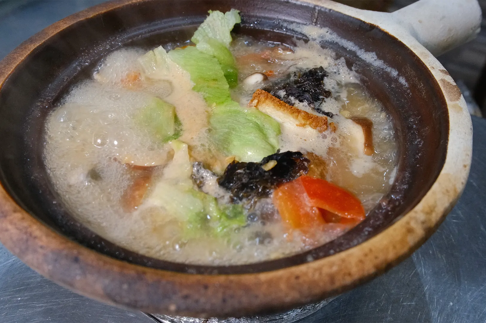 Grandpa's Pomfret Soup in a claypot with rich white fish broth at Hup Lok.